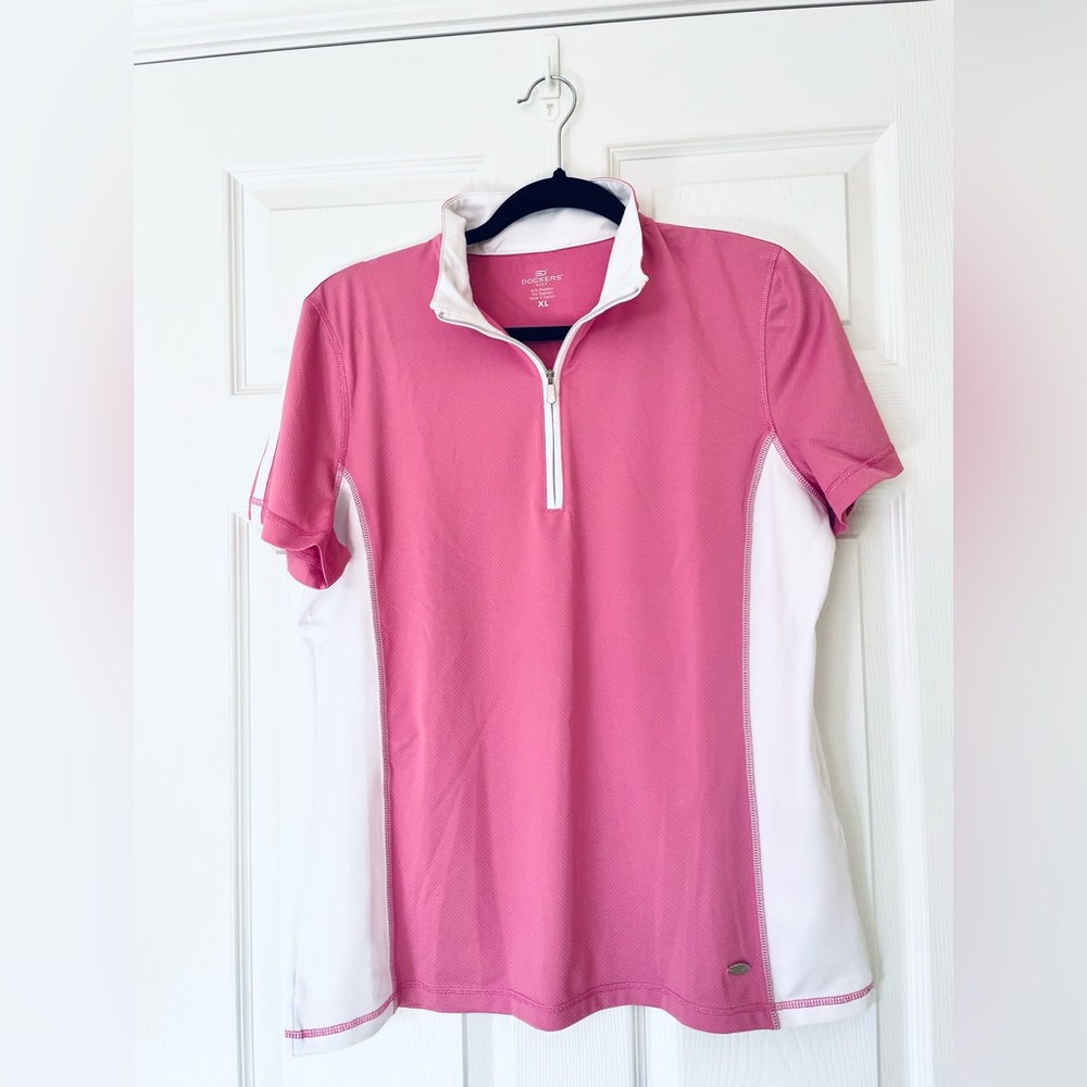 Dockers | Golf | Pink & White 1/4 Zip Polo | Colorblock